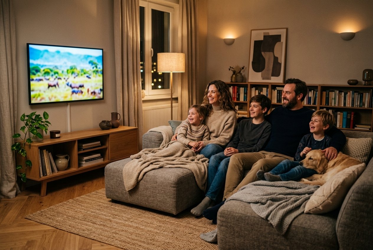 Famille qui regarde la télévision en IPTV